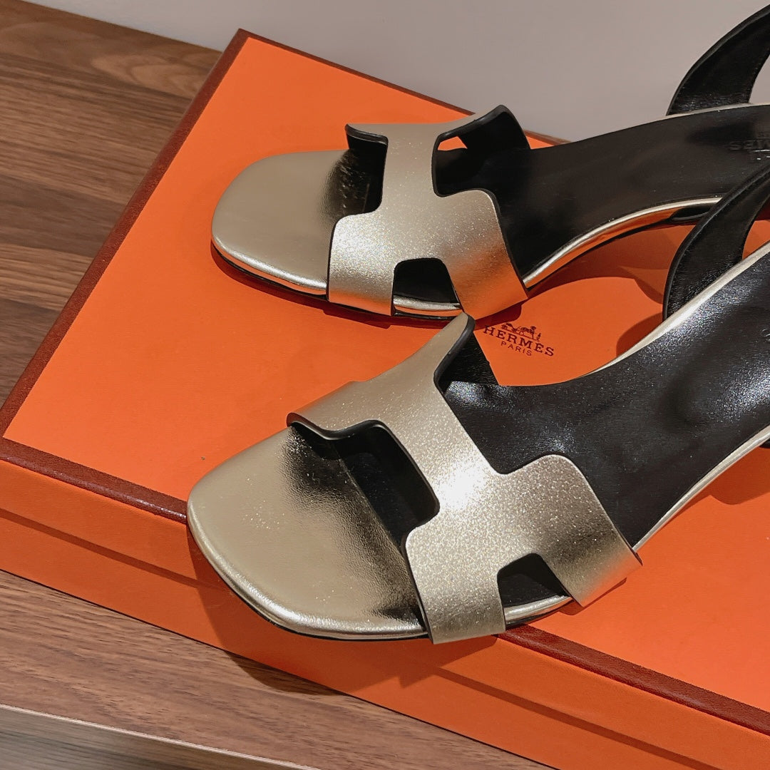 HERMES SLINGBACK SANDAL ETERNITE 75 BLACK MIX SILVER LAMBSKIN
