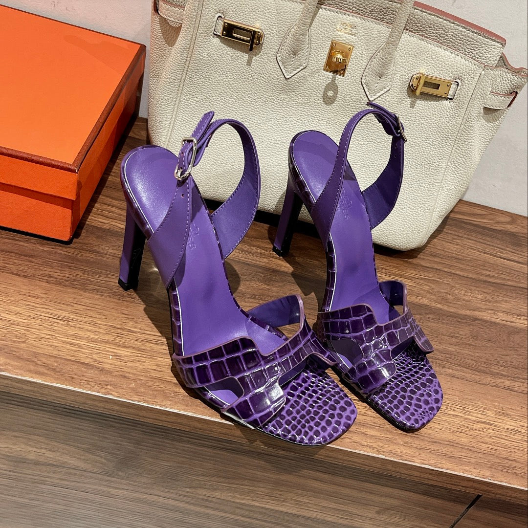 HERMES SLINGBACK ETERNITE 105 VIOLET LAMBSKIN AND CROCODILE LEATHER