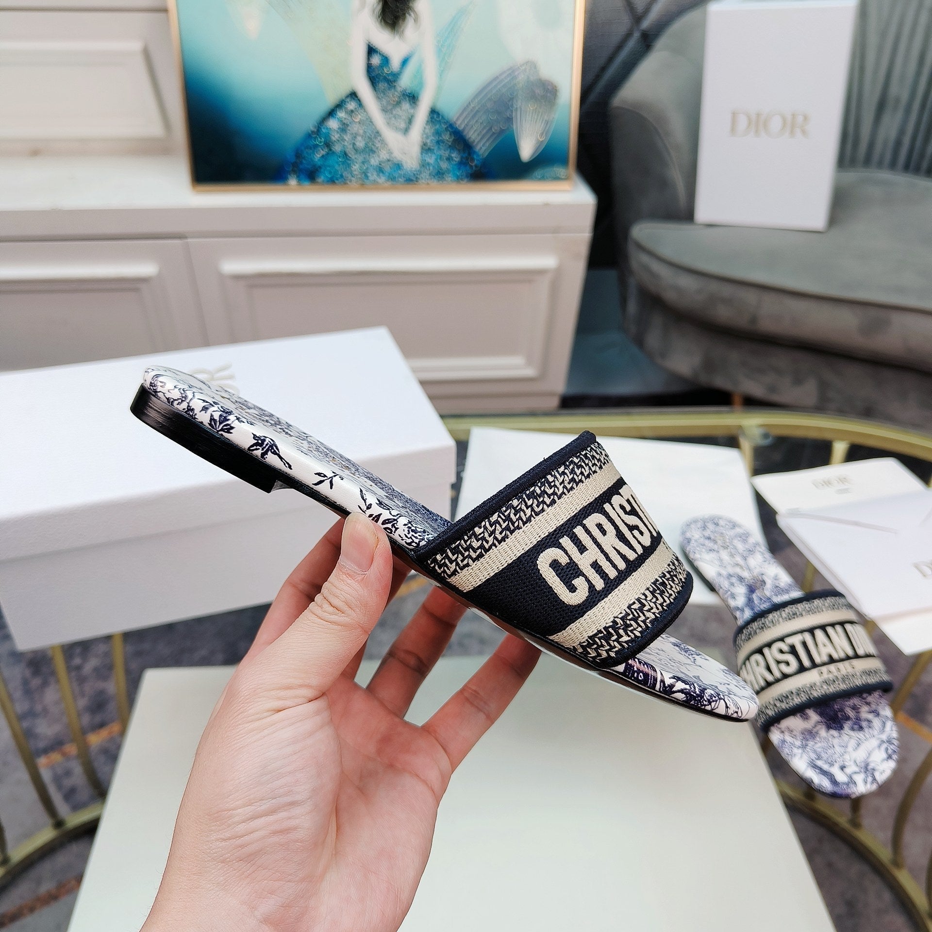 DIOR CD Mule Dway Slide 10mm Multi-motifs Style 11