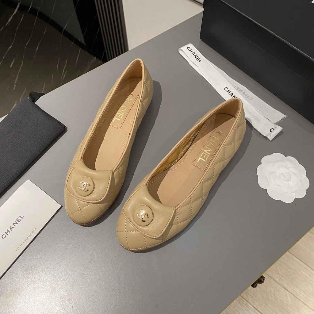 CHANEL BALLET FLAT BEIGE CREAM LAMBSKIN