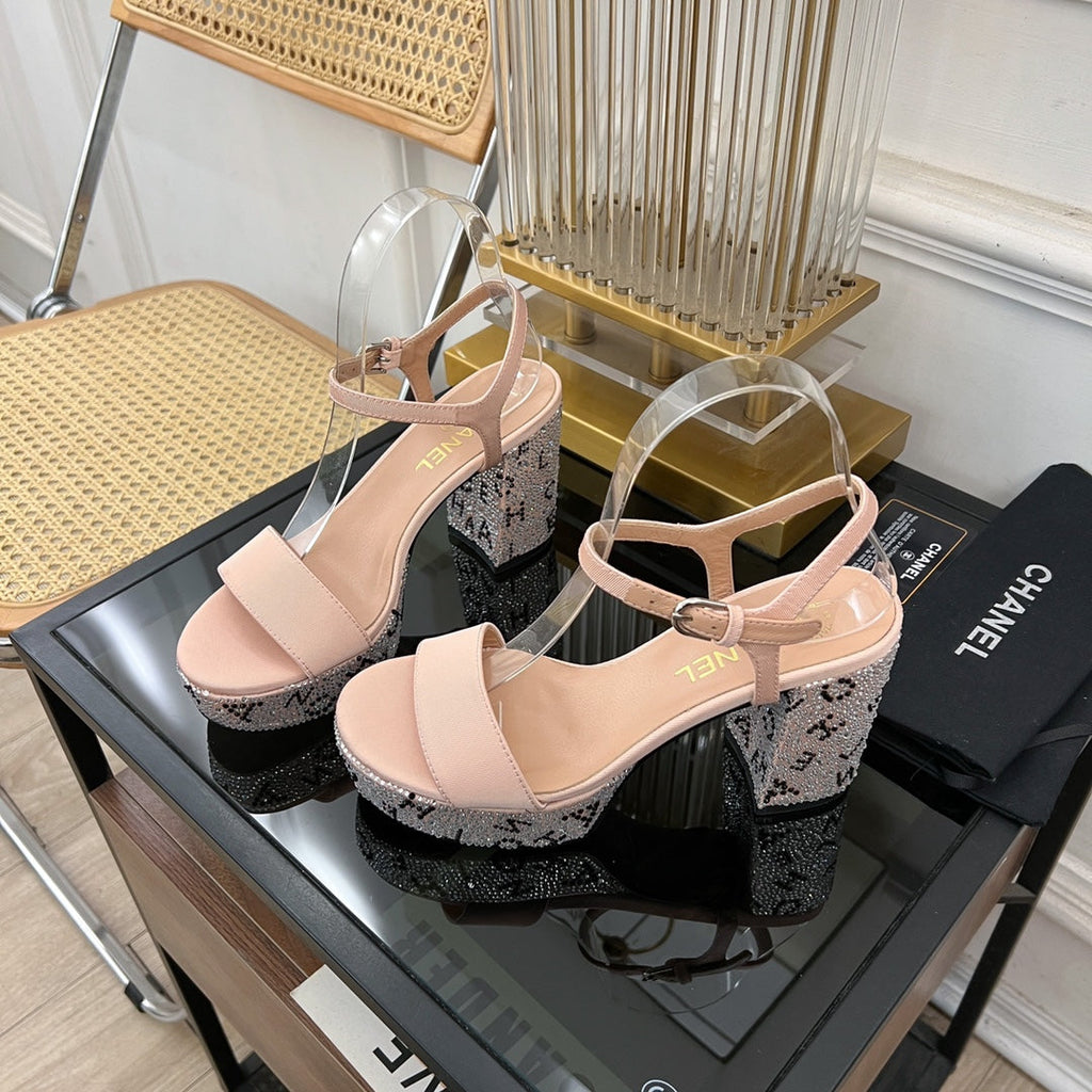 CHANEL SANDALS leather satin pink