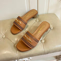 DIOR DWAY HEELED SLIDE IN BRONZE BROWN CALFSKIN WITH GOLD LOGO
