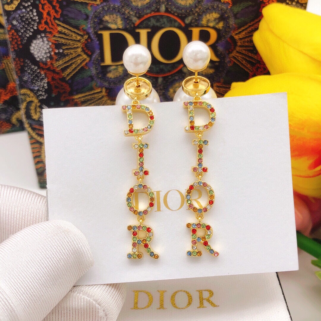 18K Dior Color Crystal Script Earrings