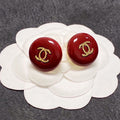 18K  Chanel Wine Red Round Earrings