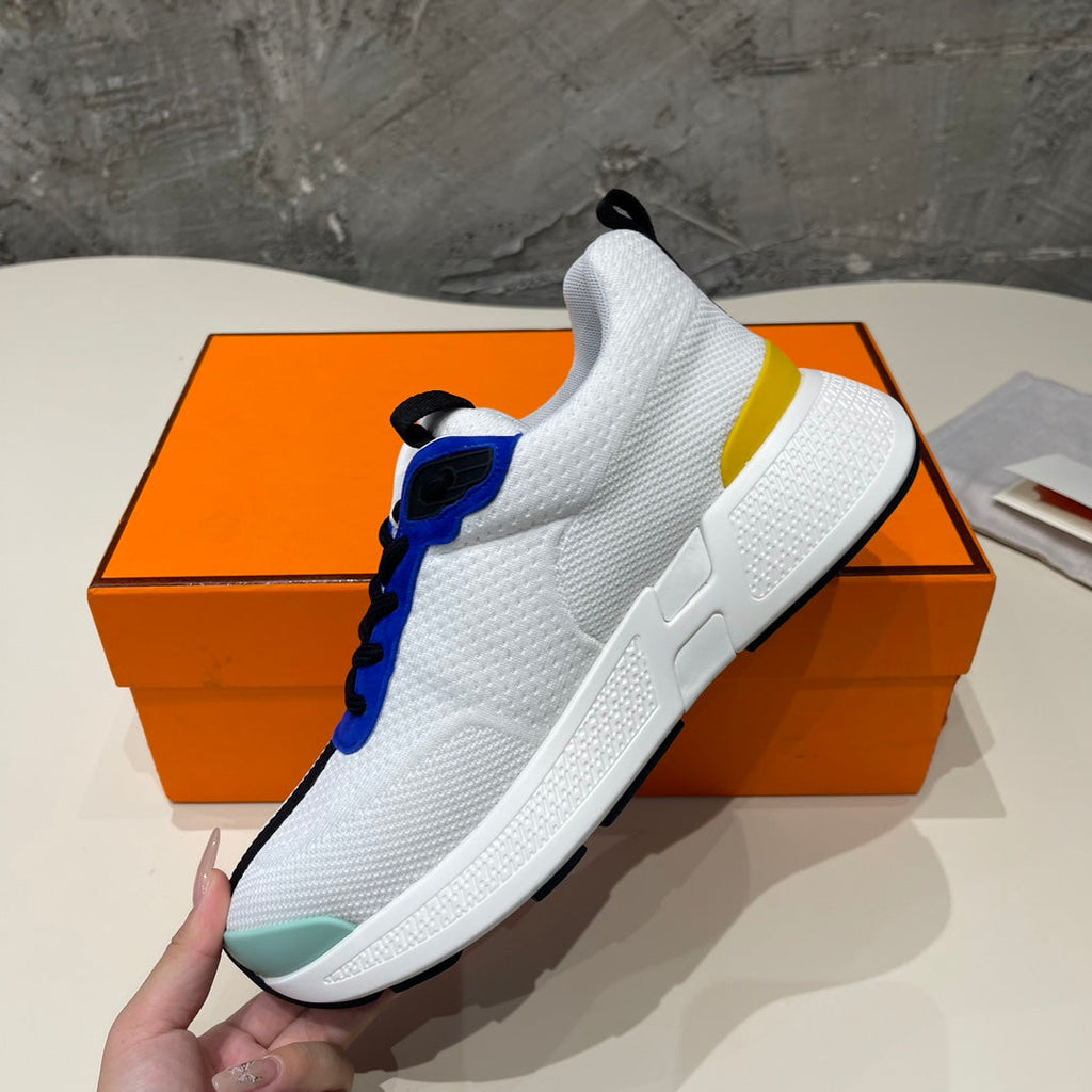 HERMES HEROS SNEAKERS WHITE MIX COBALT GOATSKIN