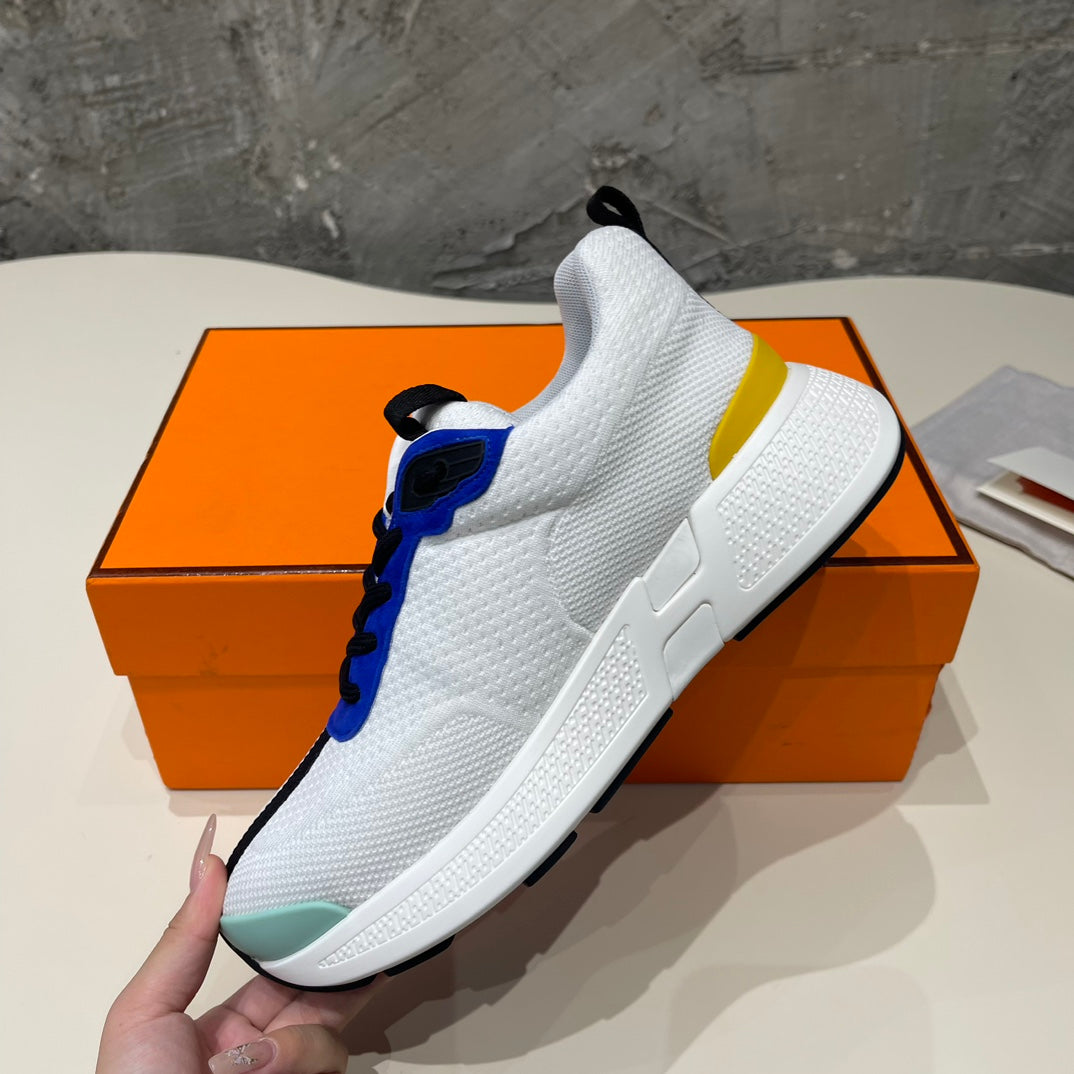 HERMES HEROS SNEAKERS WHITE MIX COBALT GOATSKIN