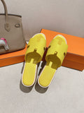 HERMES 25S HIGH WEDGE SANDALS IN YELLOW LAMBSKIN STYLE 26