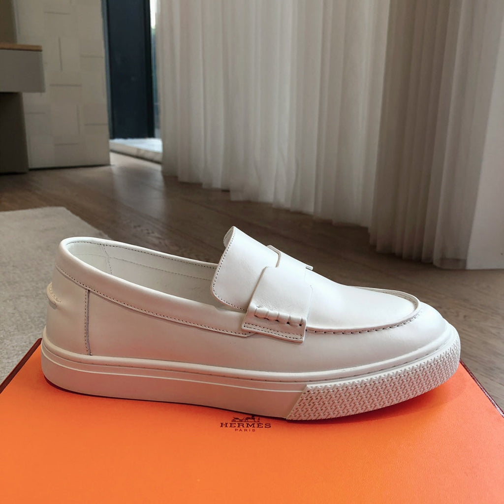 HERMES IKE SLIP-ON SNEAKER WHITE CALFSKIN