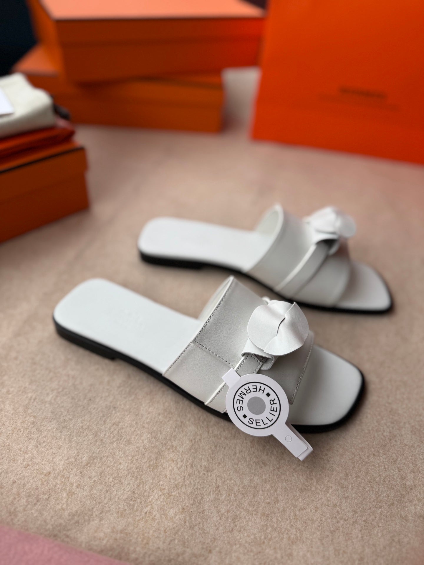 HERMES 0RAN SANDALS IN WHITE CALFSKIN