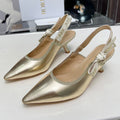 DIOR J'A SLINGBACK PUMP LIGHT GOLD CALFSKIN AND EMBROIDERED FABRIC 65 MM