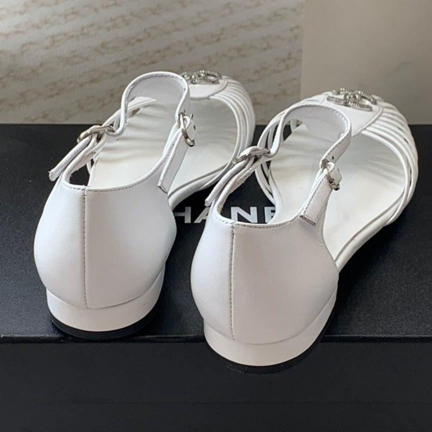 CHANEL Summer New Hollow Roman Sandals White Sheepskin