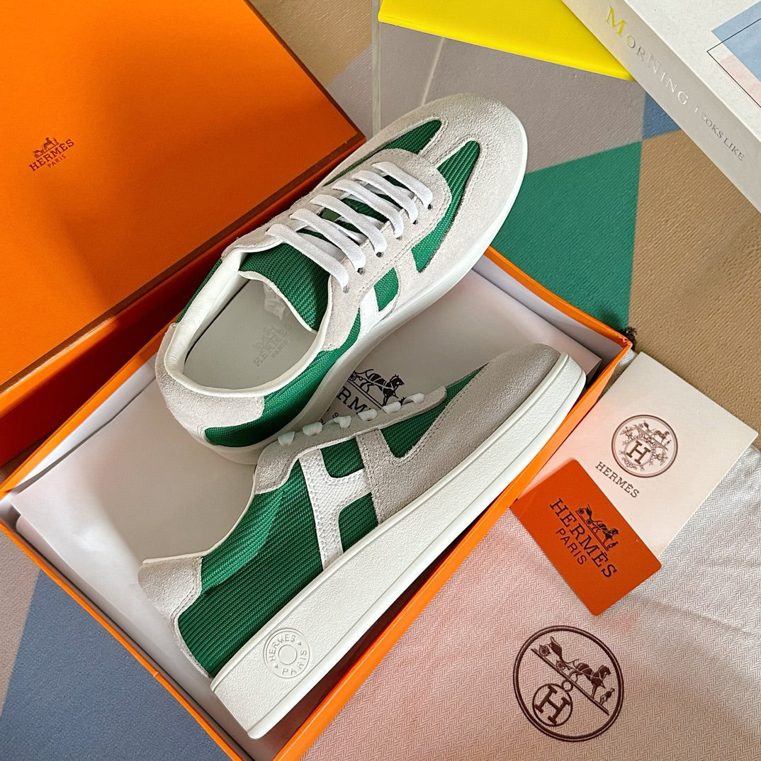 HERMES BOOMERANG SNEAKERS LIGHT GRAY MIX FOREST SUEDE