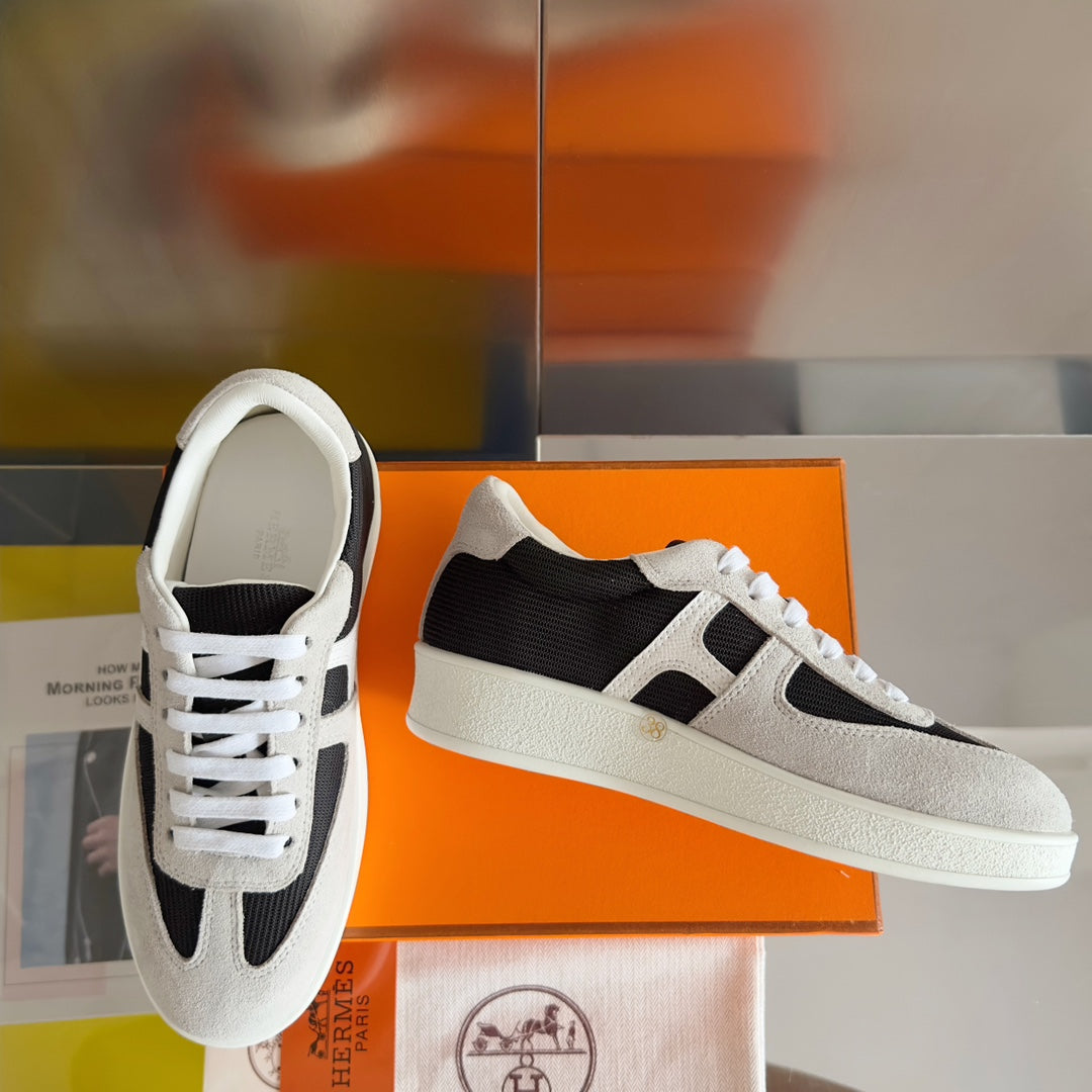 HERMES BOOMERANG SNEAKERS LIGHT GRAY MIX BLACK SUEDE