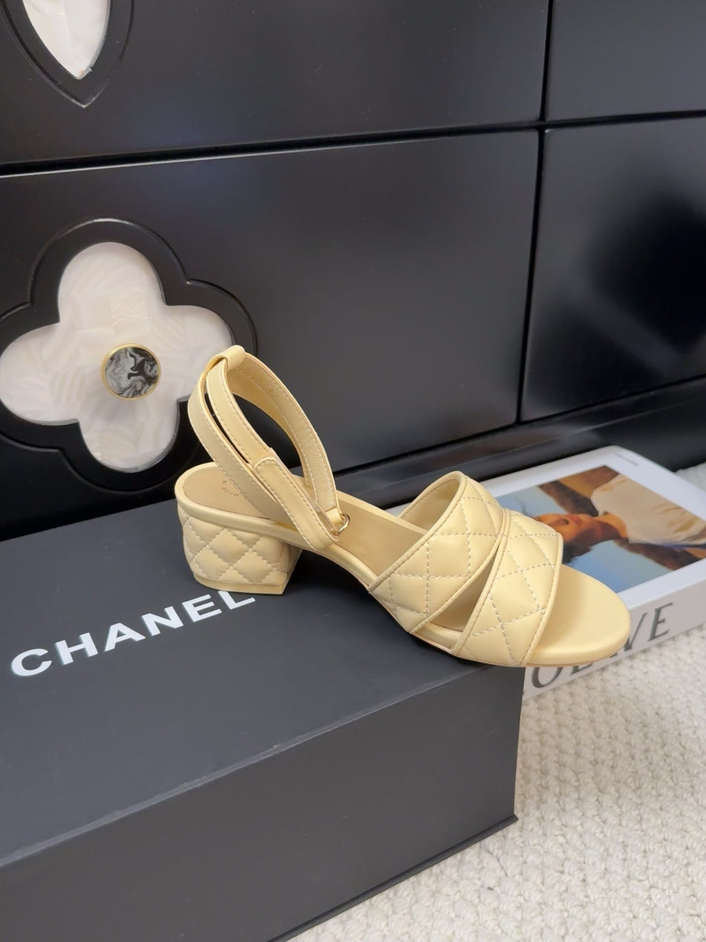 CHANEL 25C Sandal 45mm Open Heel Beige Lambskin 233490