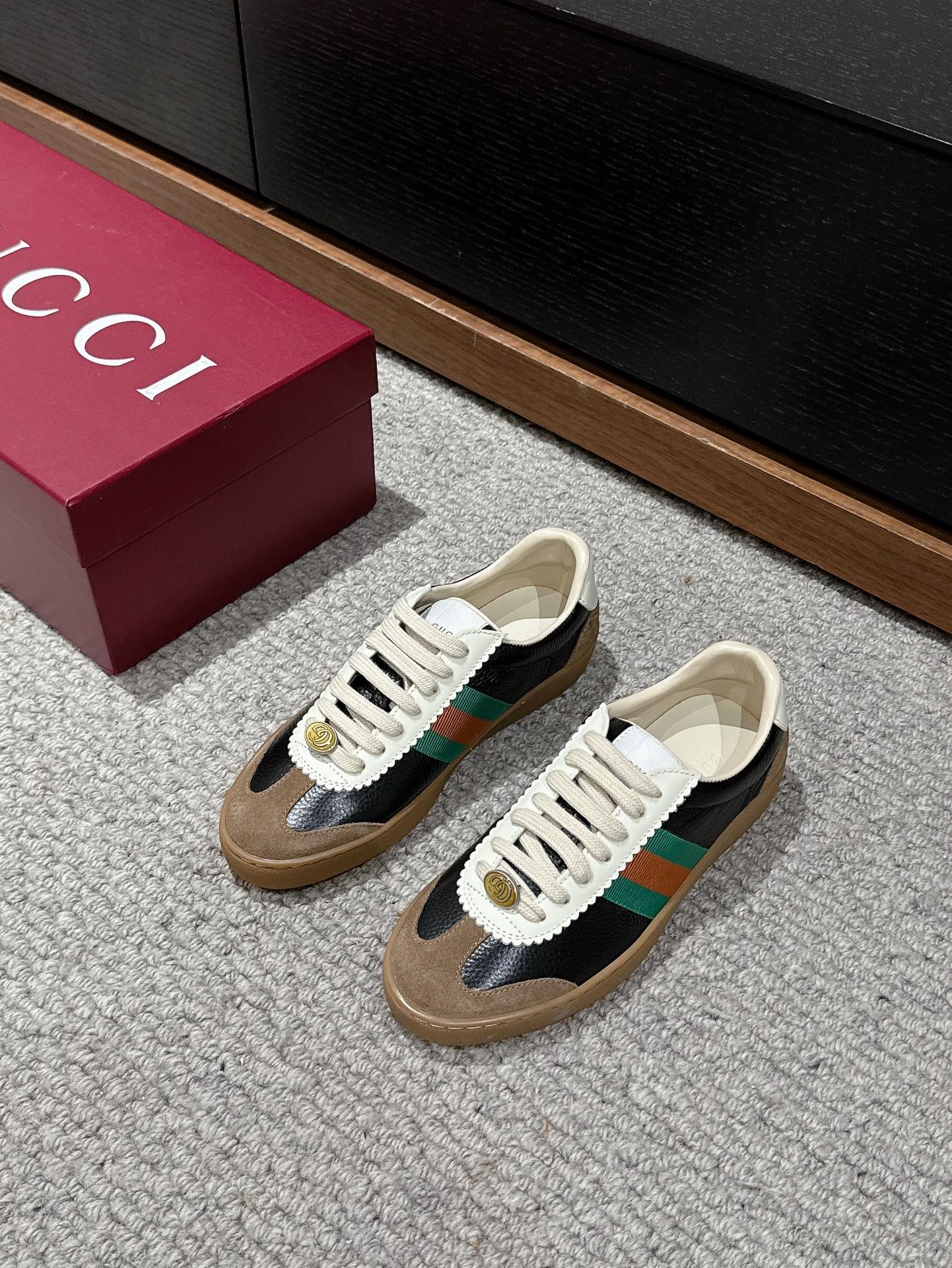 GUCCI & ADIDAS SNEAKER BLACK AND BROWN CALFSKIN