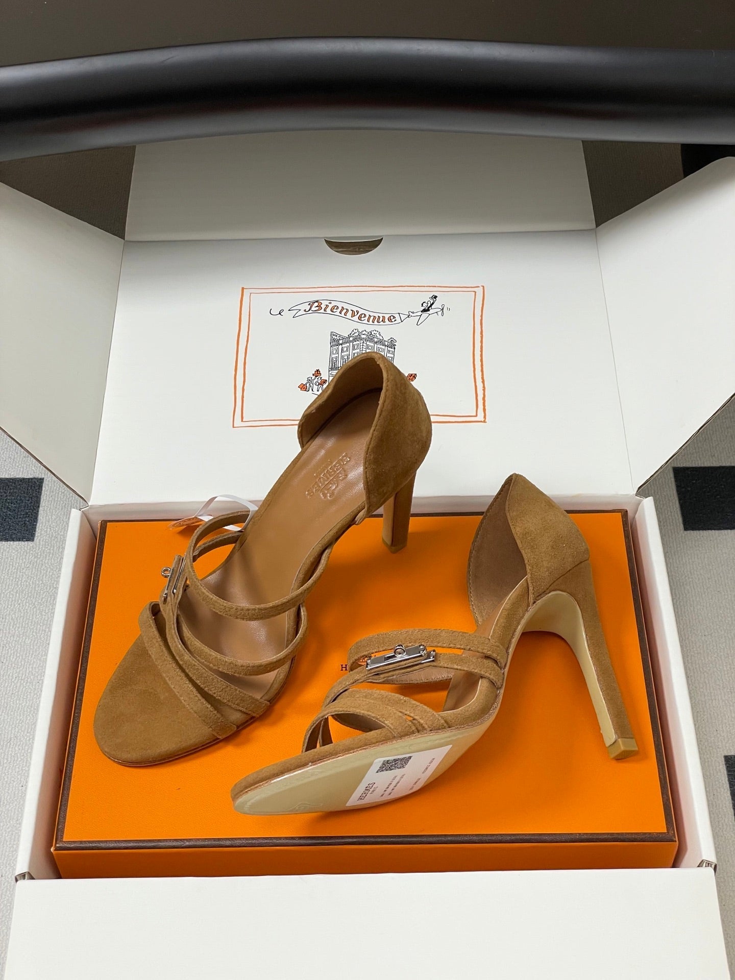 HERMES 25S HIGH-HEEL SANDAL 105 MM IN BROWN SUEDE