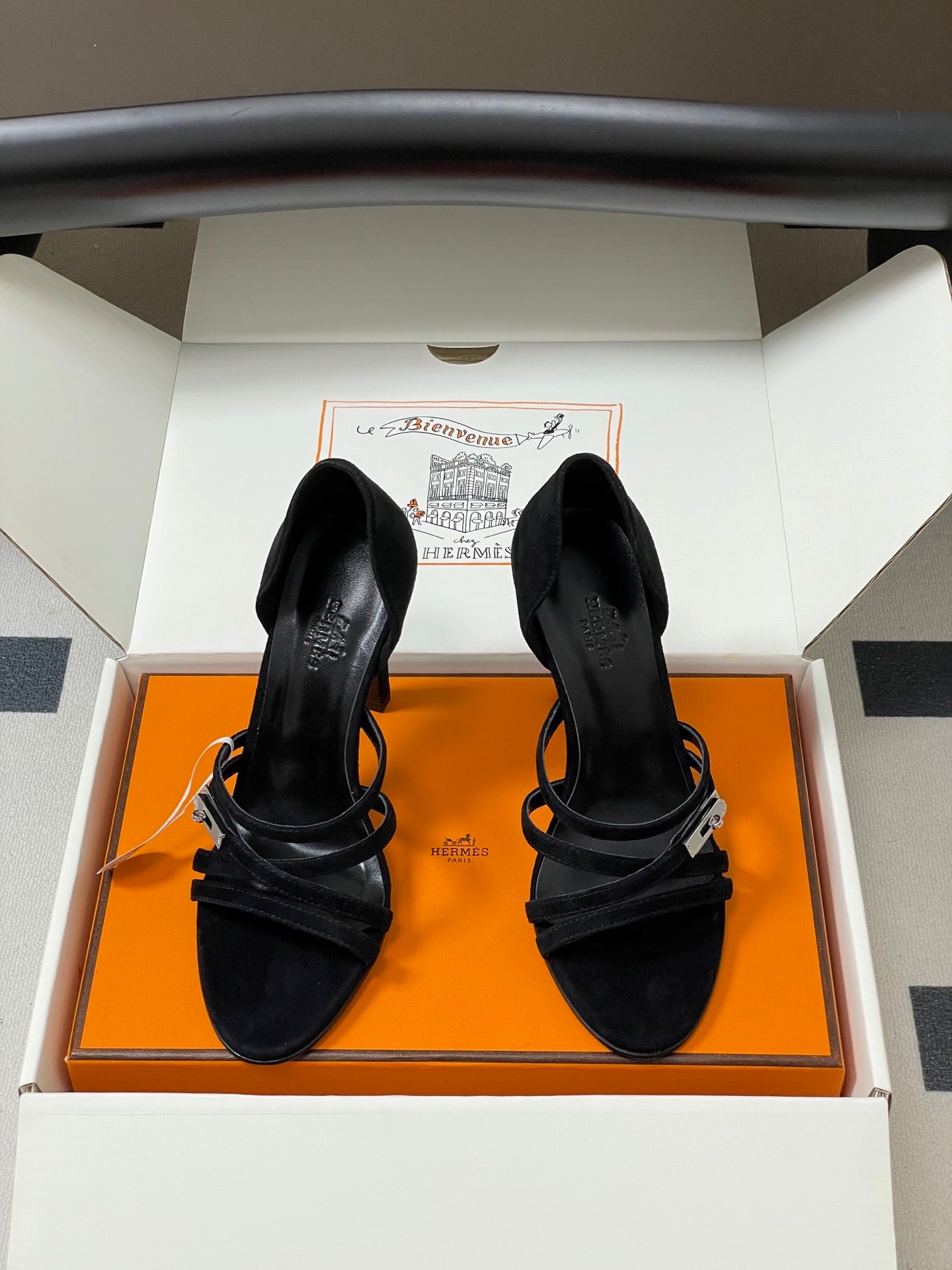 HERMES 25S HIGH-HEEL SANDAL 105 MM IN BLACK SUEDE