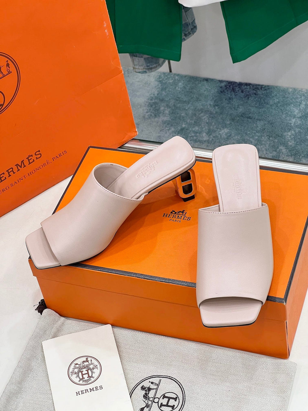 HERMES ICONIQUE 60 SANDAL IN BABY PINK CALFSKIN
