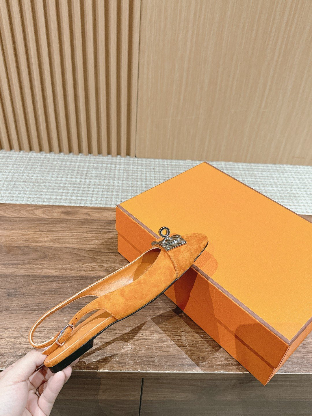 HERMES Innocente Slingback Suede Goatskin Orange