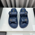 CHANEL dad sandals blue lambskin mules