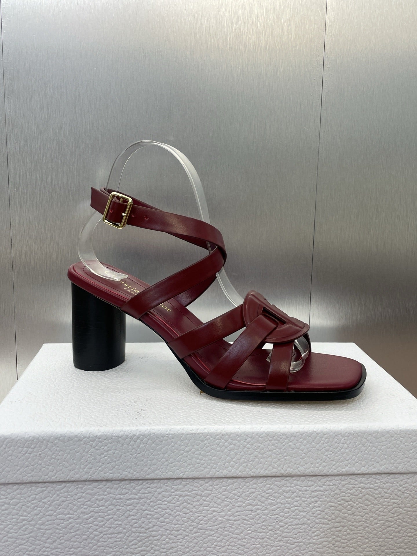 DIOR D-CLUB HIGH HEEL SLIDE 25S 80MM IN BURGUNDY RED CALFSKIN