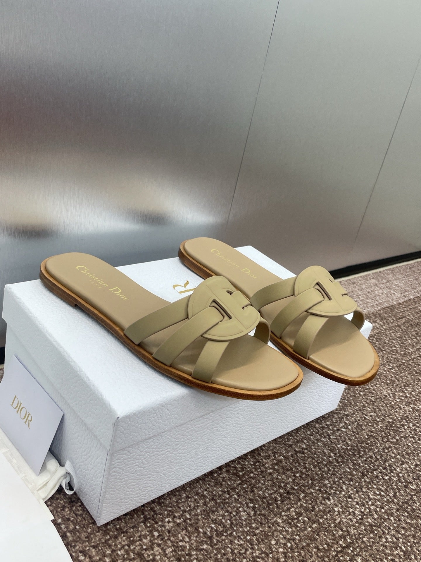 DIOR D-CLUB SLIDE SANDAL 25S IN GOLDEN BEIGE CALFSKIN