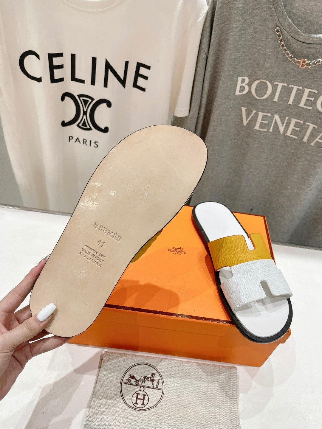 HERMES IZMIR SANDAL WHITE MIX YELLOW LAMBSKIN