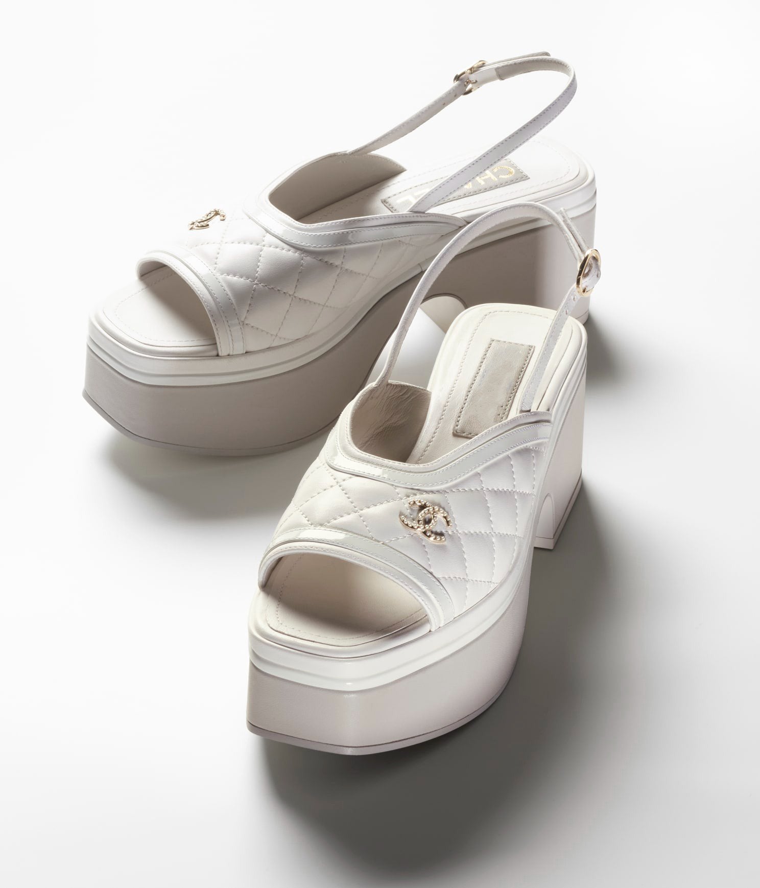 CHANEL SANDALS WHITE LAMBSKIN PATENT