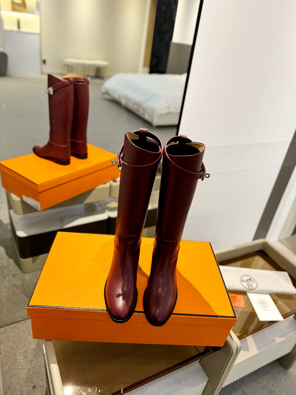 HERMES STIVALI JUMPING IN WINE RED CALFSKIN