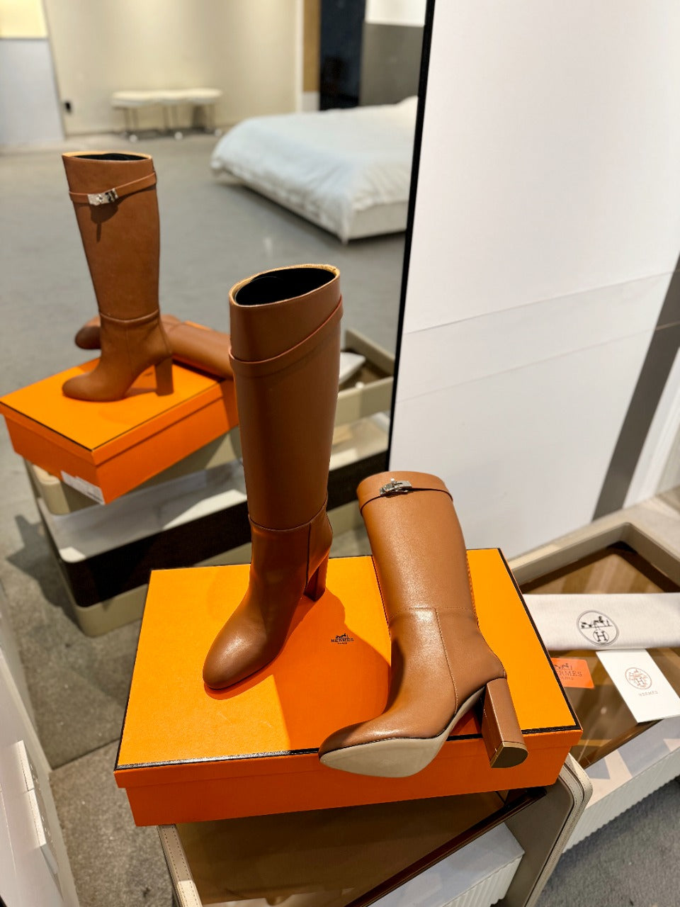 HERMES STORY BOOT 85MM IN BRONZE BROWN CALFSKIN
